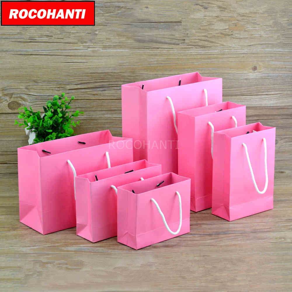 50x Thick Custom Printed Matte Paper Bag Eco Promotion Shopping bag Pink Color F2125