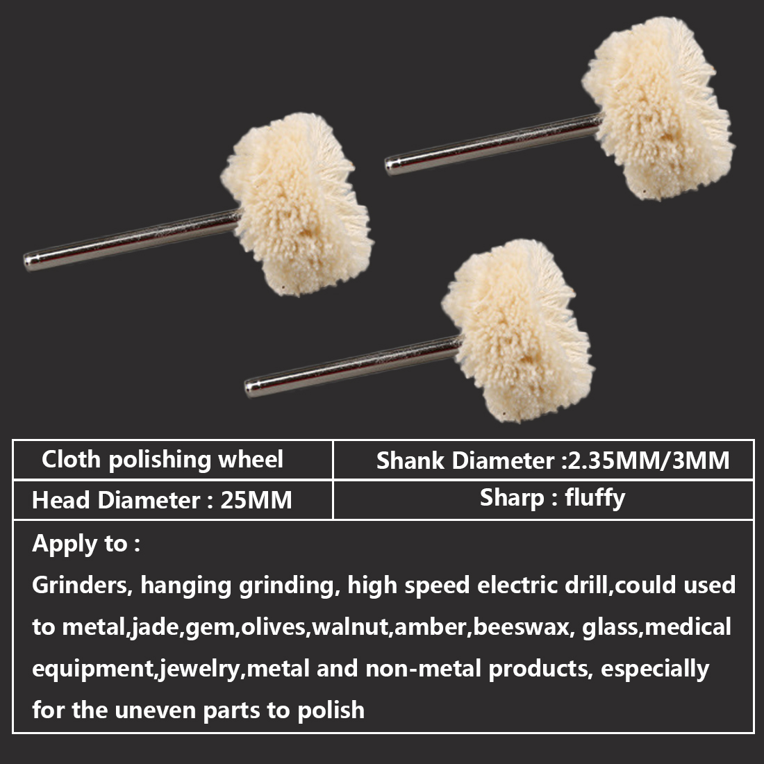 Wool Polishing Wheel With 2.35MM/3.0MM Shanks 10pcs Buffing Pad Brush Set Dremel Accessories for Rotary Tools