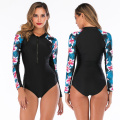 One Piece Rash Guard 20120 printed Swimwear Women Patchowrk Long Sleeves Rashguards Zipper Surf Bodysuits High Neck Wetsuits