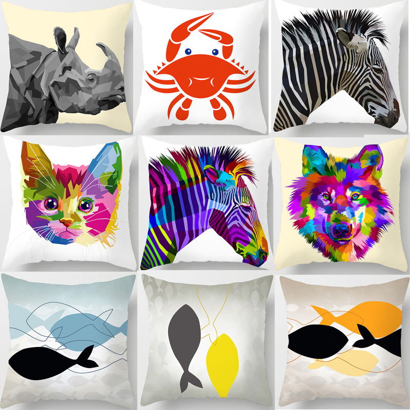 Cartoon Animal Pillowcase Cat Dog Decorative Throw Pillows Case Zebra Cushion Cover Home Decor Sofa Car Waist