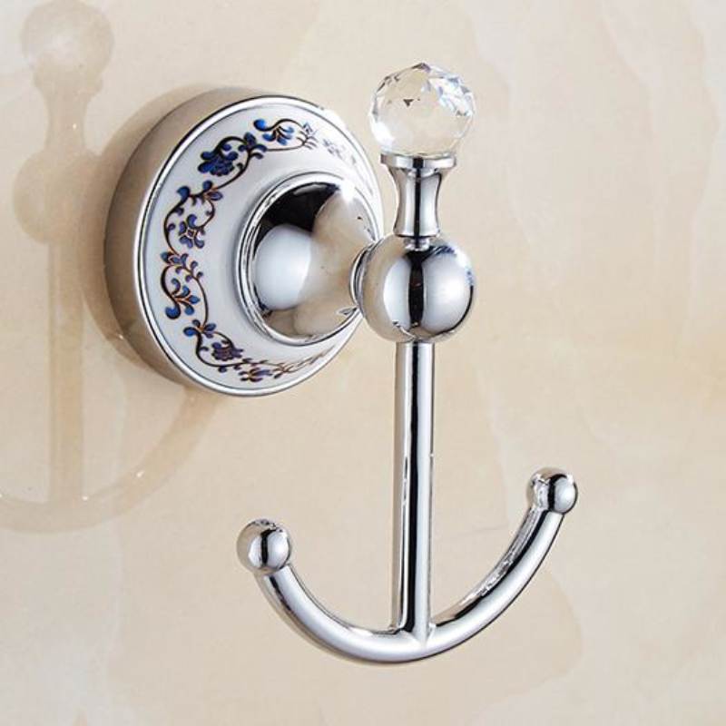 European Silver Crystal Bathroom Hardware Set Chrome Finish Ceramic Plate Antique Bathroom Accessories Hanging Suit AX09