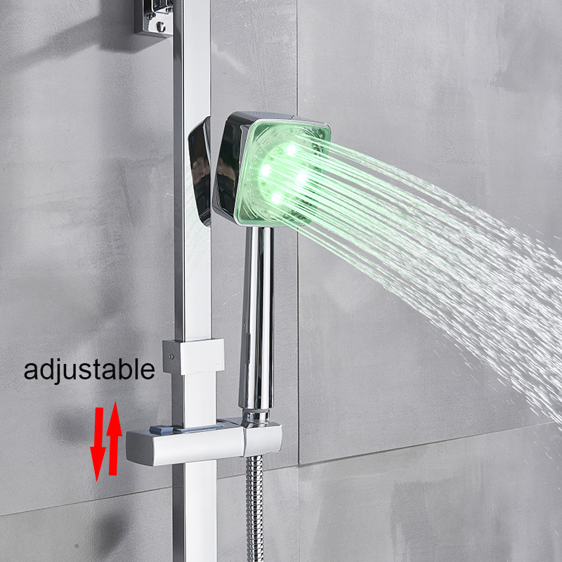Senlesen Shower Faucet Chrome 8 inch Led Shower Head LED Hand Shower Single Handle Mixer Water Tap Para Bathroom Shower Bath