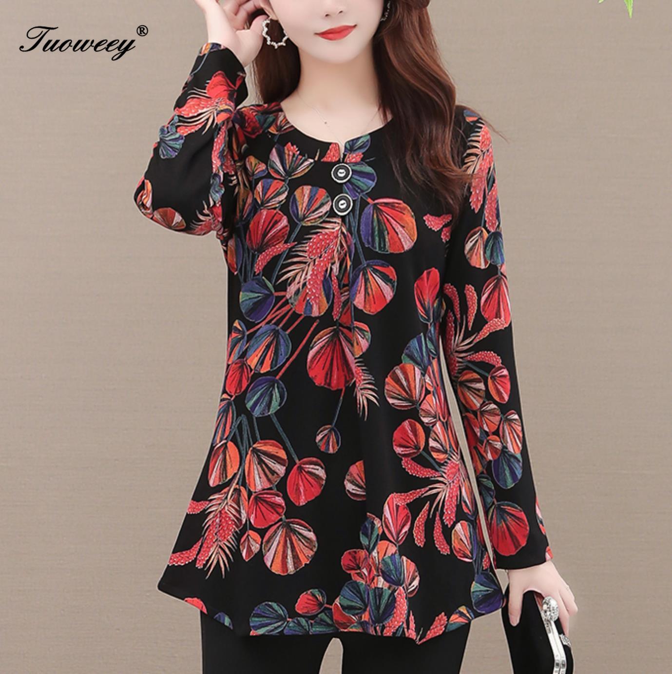 elegant plus size 5XL mom Women Spring Autumn Style flower Blouses Shirts Casual Long Sleeve floral Spliced Blusas Tops