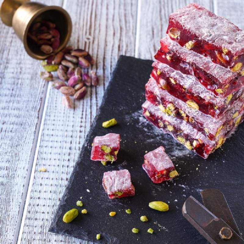Amazing Turkish Roasted Pistachio with Rose Luxury %100 Hand Made Turkish Delight Vegan Candy Dessert Delicious Gourmet 900 gram
