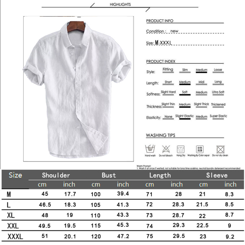 Summer Casual Shirts for Men Short Sleeve Linen cotton Shirt Masculina Camisa Slim Fit Male Blouse Homme Chemise Plus Size Men