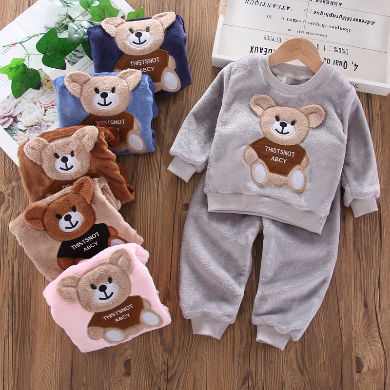 Autumn Winter Flannel Pajamas Newborn Clothes Baby Boy Clothes Set For Girls Clothing Toddler Plush Suit Casual Kids Homewear