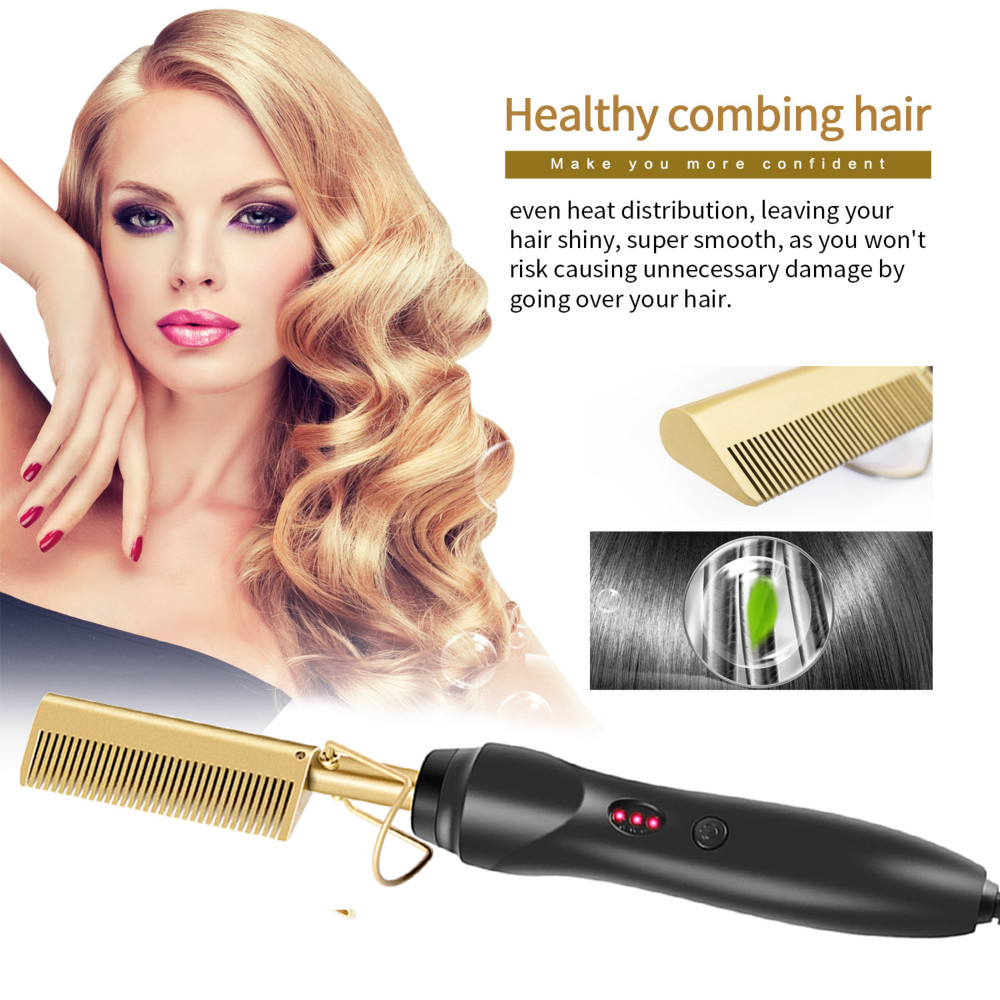 2020 New Hair Straightener Electric Comb Wand Hair Curling Irons Hair Curler Hot Comb Straightening Electric Comb Titanium Alloy