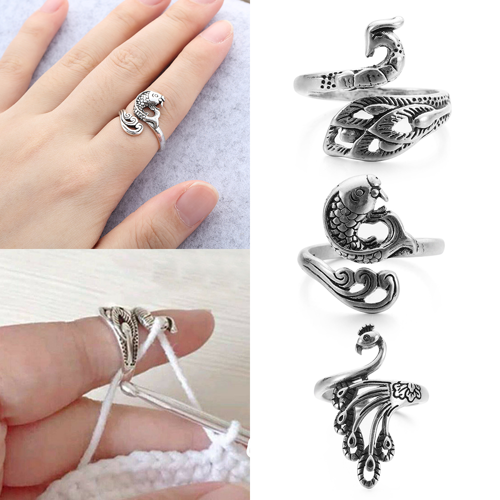 Adjustable Knitting Loop Crochet Loop Knitting Ring for Women Ring Knitting Tool Finger Wear Thimble Sewing Accessories Gift