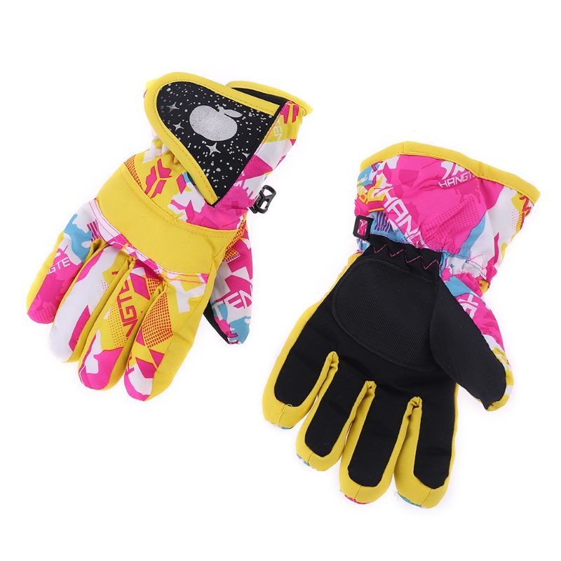 Waterproof Winter Skiing Snowboarding Gloves Warm Mittens For Kids Full-Finger Gloves Strap for Sports, Skiing, Cycling Dropship