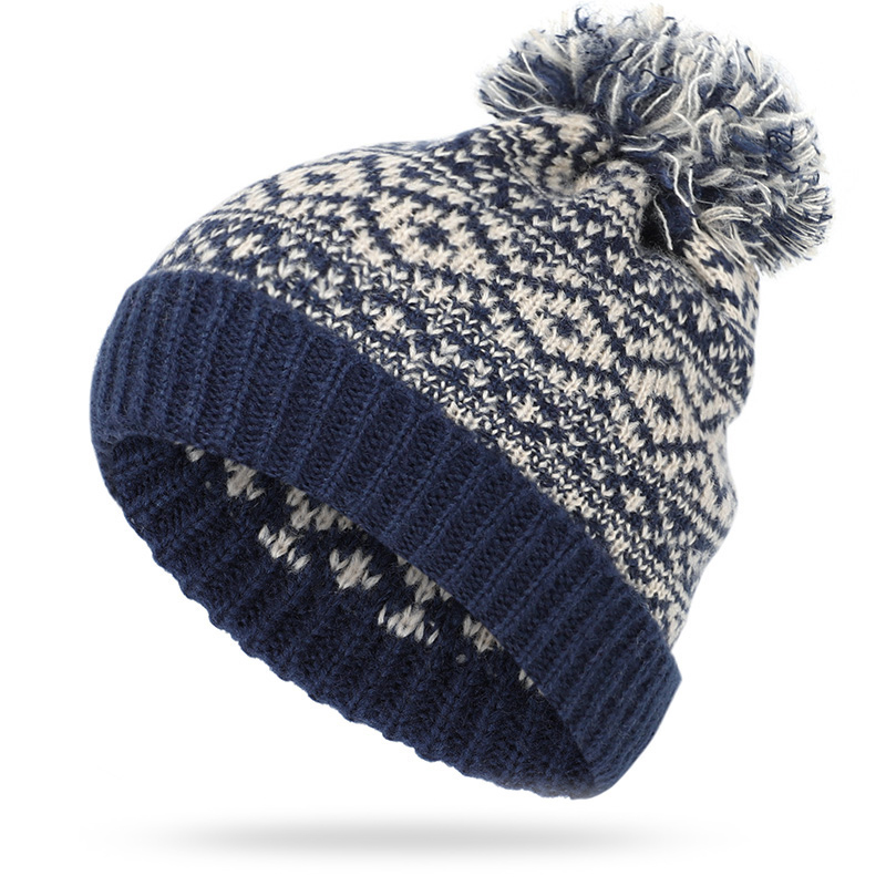 Women's Pompom knit Hat, Winter Hat, Fluffy Outdoor Warmth Cap, Natural Pompon Cotton, Female Beanie, Comfortable Elastic Design