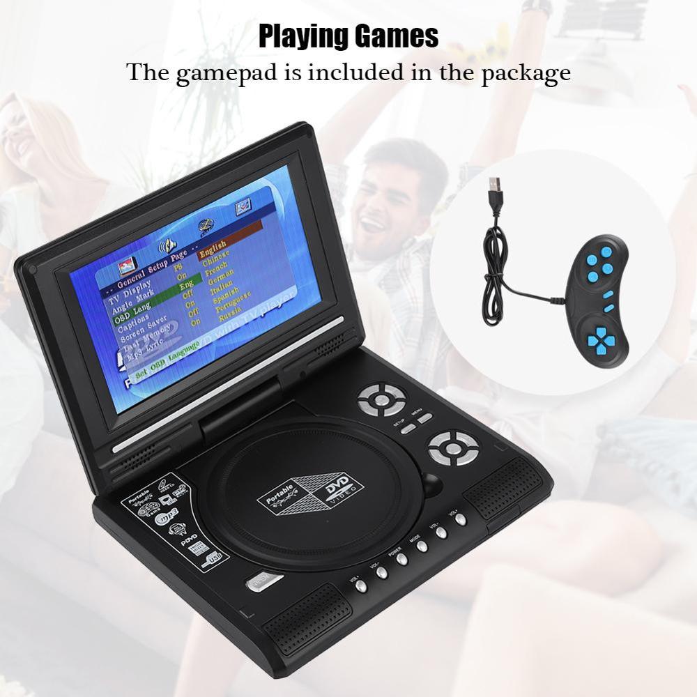 7.8 Inch Portable HD TV Home Car Mobile DVD Player VCD CD MP3 DVD Player USB SD Cards RCA TV Cable Game 16:9 Rotate LCD Screen