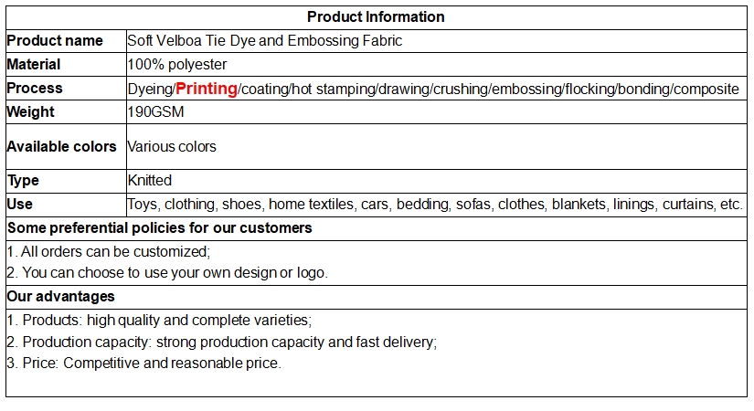 soft velboa tie dye and embossing  fabric