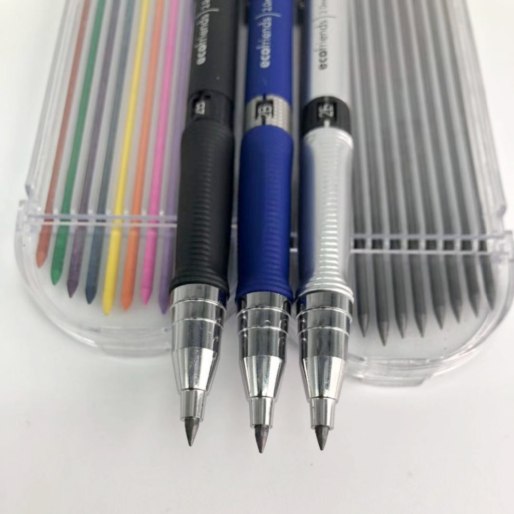 Mechanical pencil 2.0mm 2B drawing writing activity pencil with12-color refill office school stationery