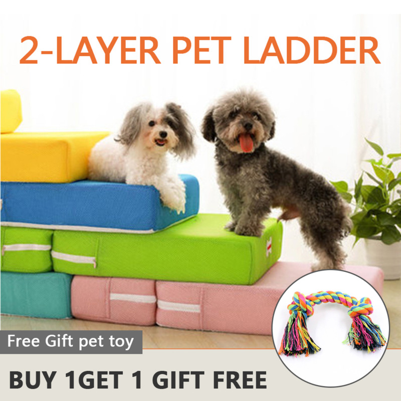 Foldable Dog Stairs Pet Bed Ramp Dog House 2 Steps Ladder For Small Old Dogs Detachable Dog Kennel Breathable Mat Pets Supplies