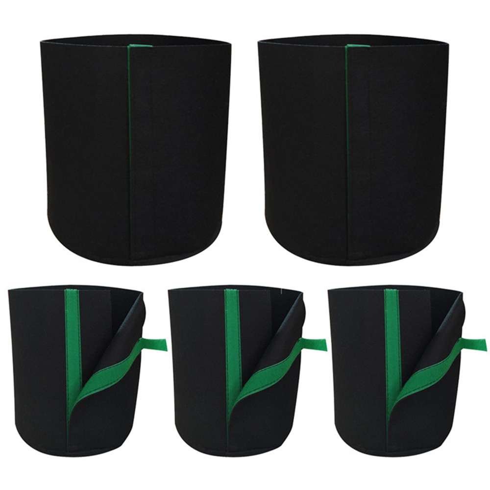 5pcs 1 or 2 Gallon Plant Grow Bags Fabric Pots Thickened Non woven Fabric Pots Transplanter Plant Grow Bags Nursery Bag