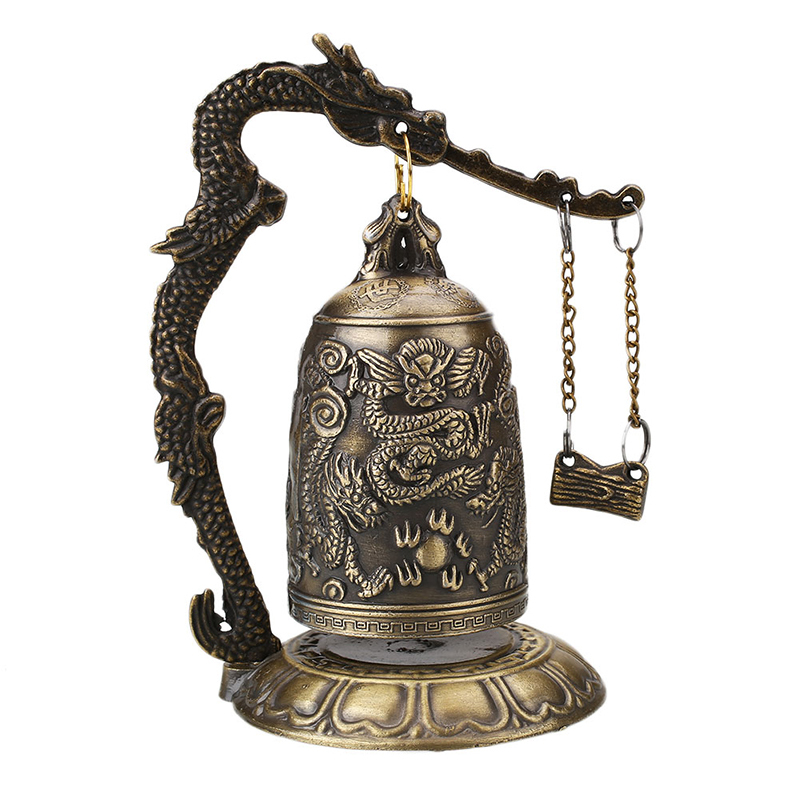 Buddhism Temple Brass Copper Dragon Bell Clock Carved Statue Lotus Buddha Buddhism Arts Statue Clock Home Decorative Crafts