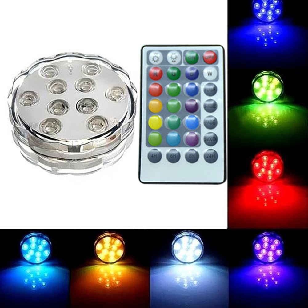 12 LED Low Noise Submarine RGB Round Waterproof Timing Decoration Color Changing Remote Controlled Swimming Pool Aquarium Light
