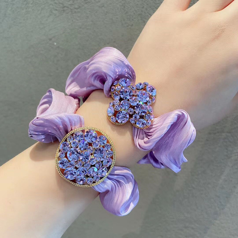Purple Shiny Lace Scrunchies Silk Floral Elastic Hair band Ponytail Holder Butterfly Crystal Winter Girls Hair Accessories Gifts