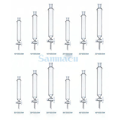 ID 16/22/30/44mm Length 200/300mm 24/29 Glass Chromatography Column PTFE Stopcock Ground Cone Fritted