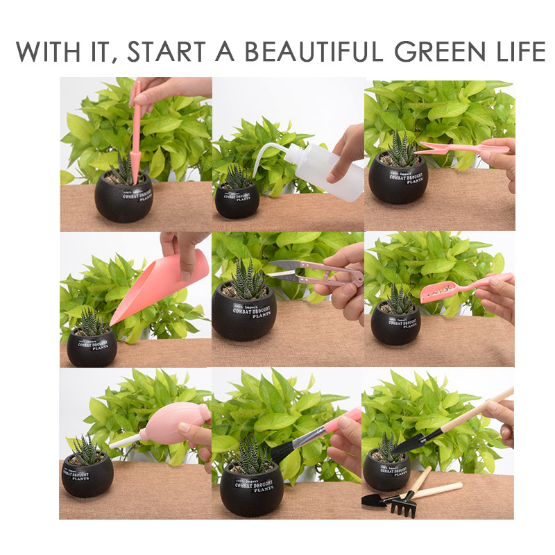 16pcs Mini Garden Hand Tools Plastic Mini Plant Flower Transplanters Set Succulent Potting Miniature Planting Gardening Set