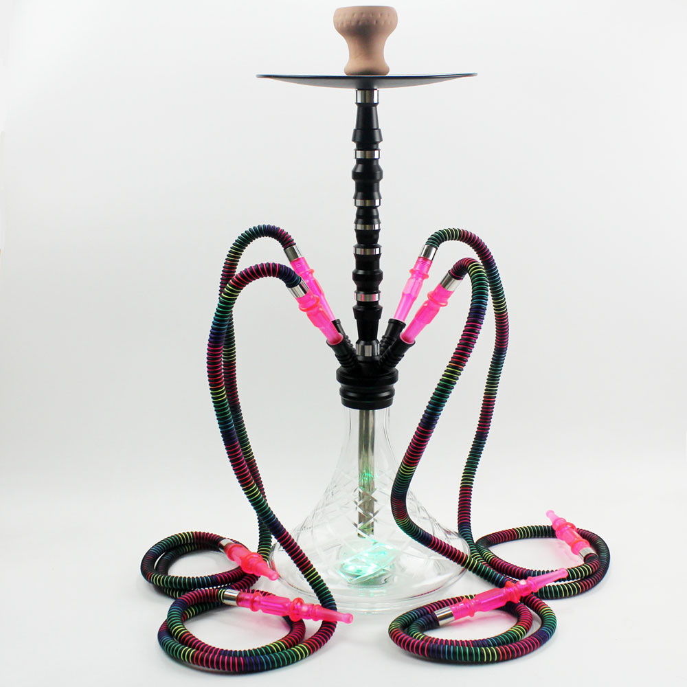 High-end With LED light 4 Hose Hookah Transparent Shisha Acrylic Tray Shisha Bowl Carbon Smoke Hookah for Party or Bar