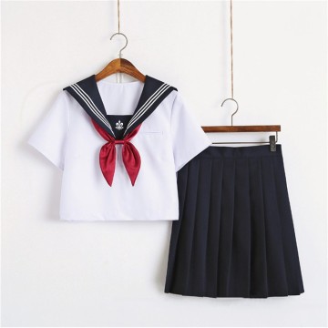 Japanese School Uniform Trident Embroidery Skirt JK Uniform White Sailor Top+Skirt+Tie Suit College Female Students Uniforms