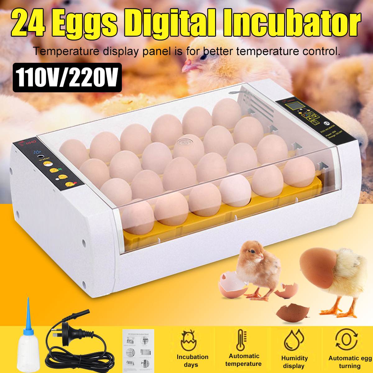 Egg Incubator Full Automatic Incubator 24PCS Duck Bird Egg Small Poultry Incubator Digital Chicken Breeding Box