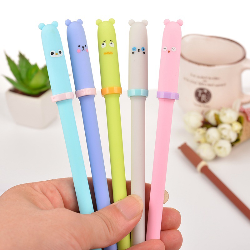 6 pcs/lot Cute Kawaii 0.3mm Plastic Gel Pen Cartoon Bear Canetas Neutral Pens for Writing Kids Gift School Stationery Supplies