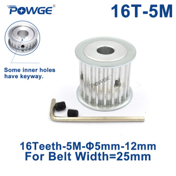 POWGE HTD 5M 16 Teeth Synchronous Timing Pulley Bore 5/6/6.35/7/8/10/12mm for Width 25mm HTD5M Belt gear 16-5M-25 AF 16T 16Teeth