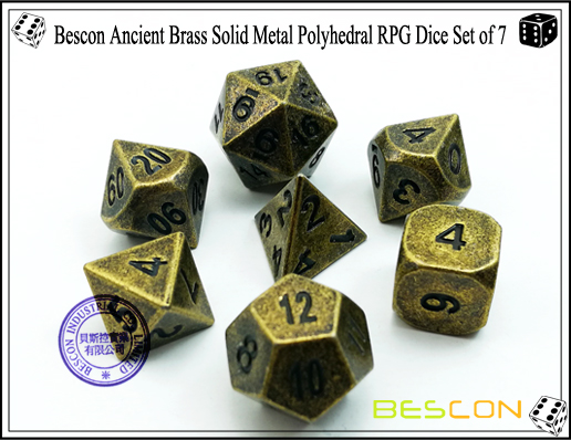 Bescon Ancient Brass Solid Metal Polyhedral RPG Dice Set of 7-2