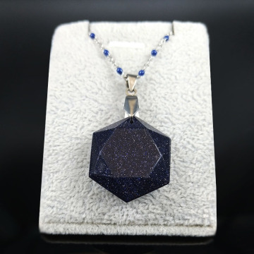 2021 Hexagram Blue Sandstone Stainless Steel Statement Necklace Women Silver Color Chain Necklace Jewelry collar mujer NG26S04