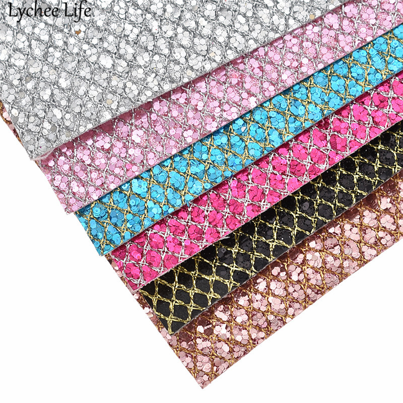 Lychee Life 29x21cm Grid Glitter Synthetic Leather Fabric A4 PU Fabric DIY Handmade Sewing Clothes Supplies Decorations