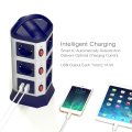 Tower Power Strip Vertical Outlets EU Electric Plug Sockets USB Ports Individually Switches 1.8m/6ft Retractable Extension Cord