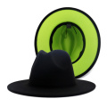 QBHAT Lime Green and Hot Pink Patchwork Jazz Felt Hat Women Men Wide Brim Faux Wool Panama Fedora Hats Party Formal Hat