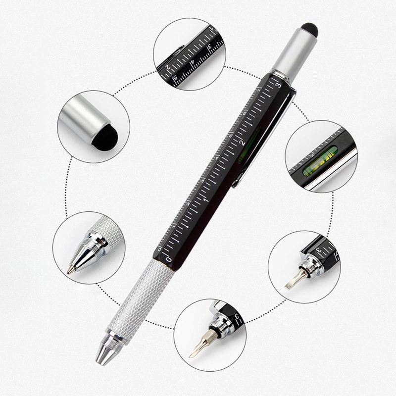 New Arrival 1PCS Pocket 6 in 1 Multi Function Pen with Touch Screen Ruler Level Multi Head Mini Screwdriver Promotion Gifts