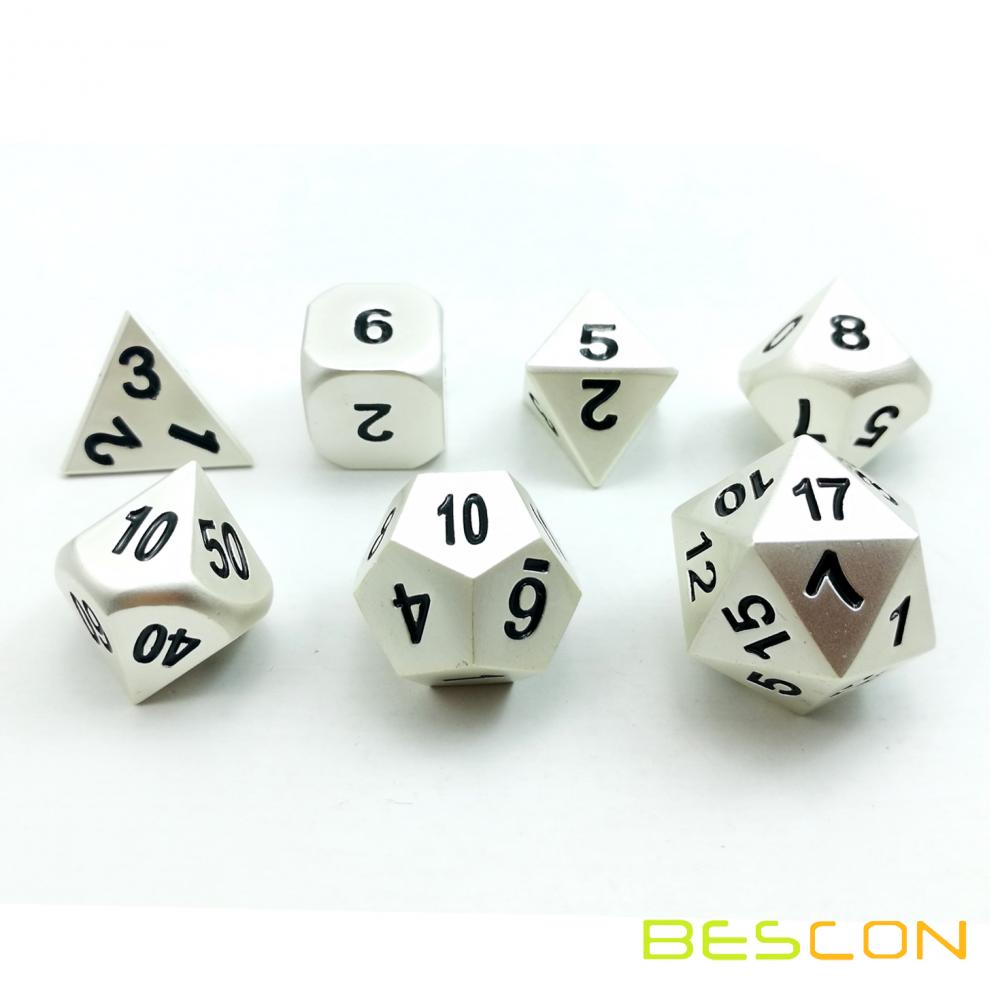 Matt Silver Solid Metal Rpg Dice Set 2