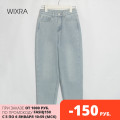 Wixra Stylish Denim Pants Female High Waist Jeans With Fur BF Casual Button Trousers Womens Streetwear Autumn Winter