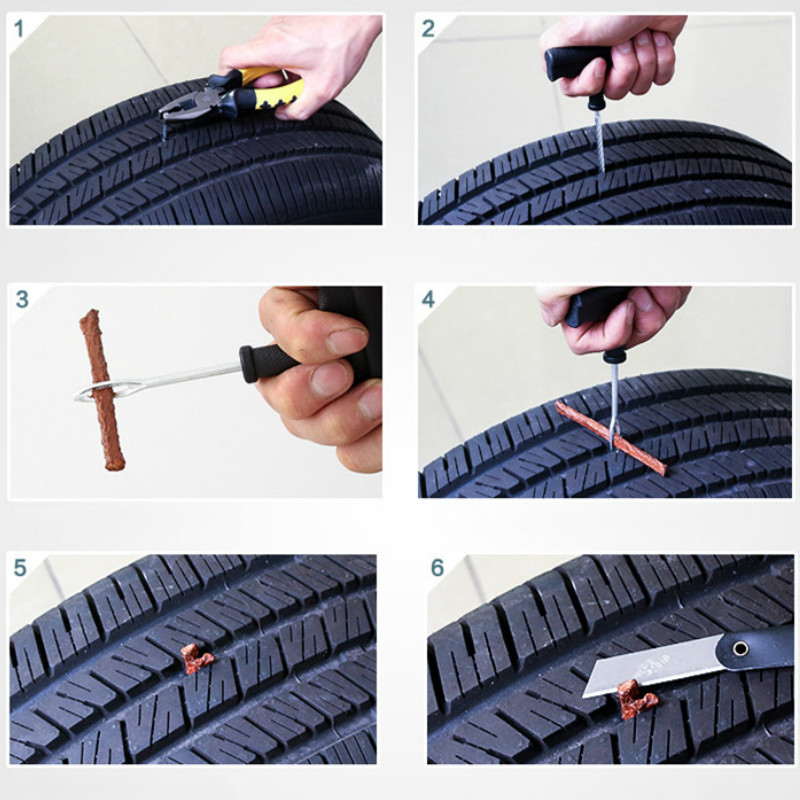8pcs/set Car Tire Repair Kit Tool Set Auto Bike Motorcycle Battery Tire Car Rubber Strips Puncture Plug Accessories Tire Repair