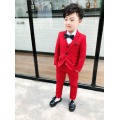 autumn Red/gray 3Pcs baby Boys Suits Wedding Formal Children blazers Suit Tuxedo Party clothes jacket+vest+pant set for boys