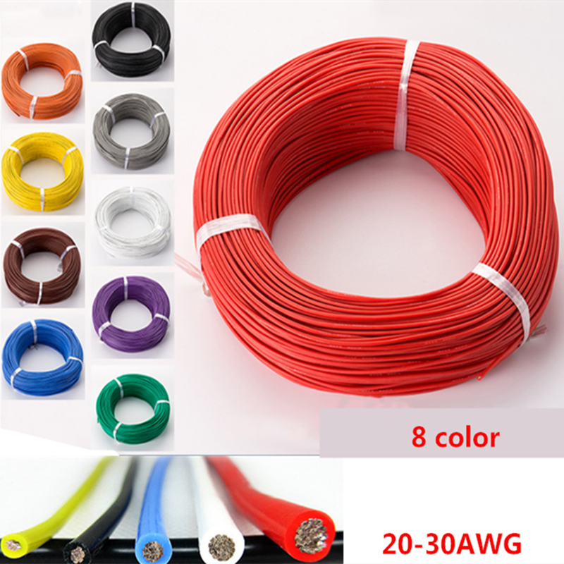 50metre Silicone Wire 20AWG 22AWG 24AWG 26AWG 28AWG 30AWG Silicone Cable Ultra Flexiable Test Line High Temperature