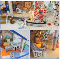 DIY LED Dollhouse Sea Miniature Villa With Furniture Wooden House Room Model Kit Gifts Toys For Children Kids Doll House Toys