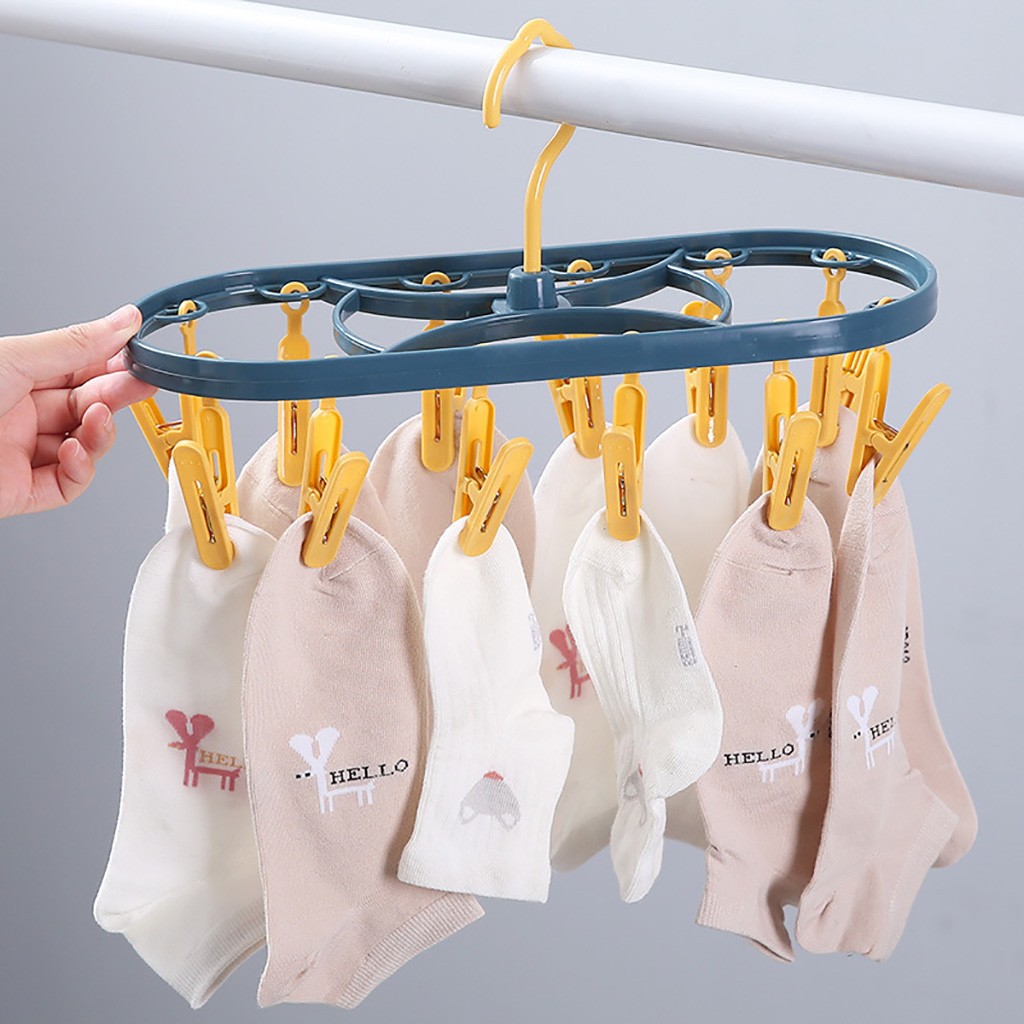Roller Retractable Laundry Rack Underwear Socks Hook Hanger Dryer 12 Clips Pink yellow home Roller Laundry Clips Hanger#GH