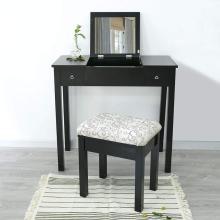 Black Jewelry Mirrored Dressing Table Stool Set