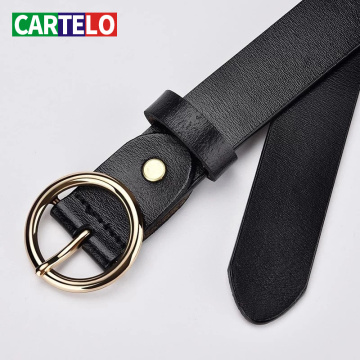 CARTELO Women's belt hot latest fashion design ring silver pin buckle retro simple punk ladies metal belt for jeans or dress