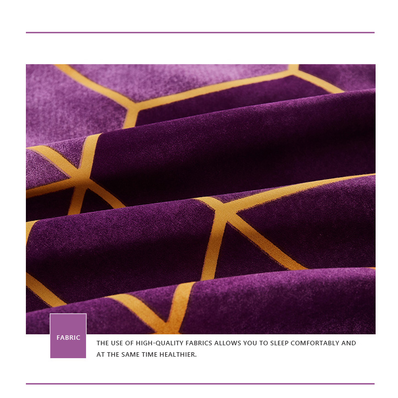 2/3pcs Geometry Print Duvet Cover Set with Pillowcase 260x230 Purple Bedclothes Single Double Queen King Soft Quilt Covers Sets