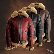 WEPBEL Winter Men's PU Leather Jacket Mens Fleece Fur Collar Motorcycle Jackets Casual Outdoor Thermal Leather Coats