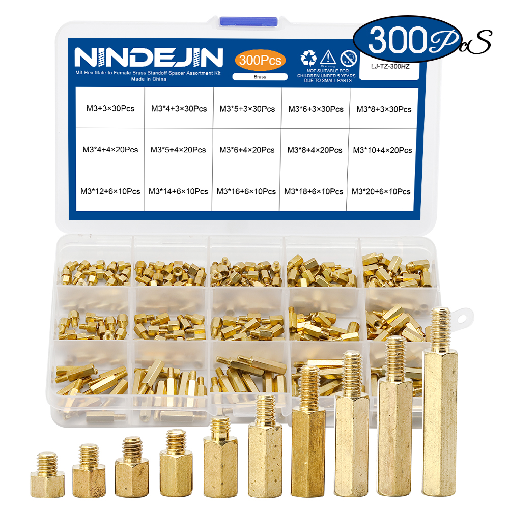 300pcs/set M3 Male Female Hex Brass Standoff Spacer Assortment Kit hexagon gold pcb standoff Pillar motherboard standoff