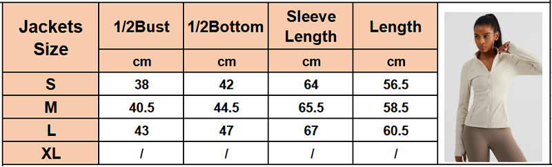 women jacket size chart