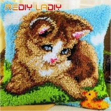 DIY Latch Hook Cushion Kits Kitty Cat Pillow Case Crochet Crafts Acrylic Yarn for Embroidery Sofa Bed Cushion Cover Home Decor