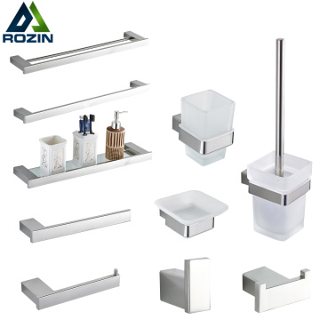 Bathroom Hardware Set Chrome Towel Rail Bar Rack Bar Robe Hook Shelf Tissue Paper Holder Toothbrush Holder Bathroom Accessories